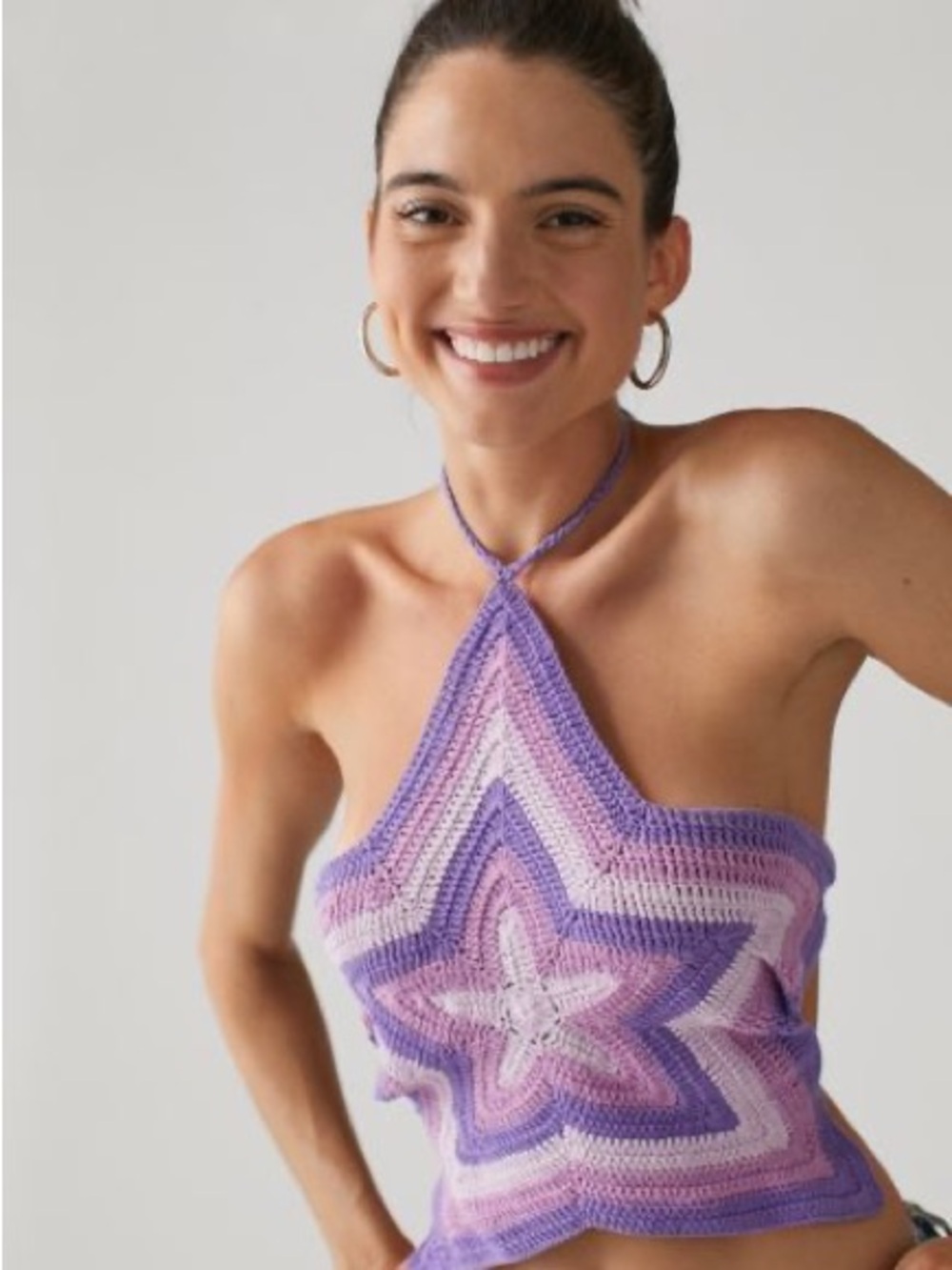 HOUSE OF SUNNY Purple Star Crochet Halter Top US 2 (UK 6 / EU 34)